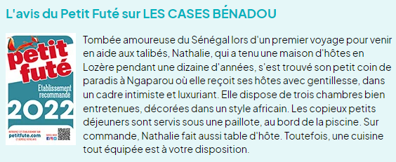 Le petit futé parle des Cases BéNaDou à Ngaparou